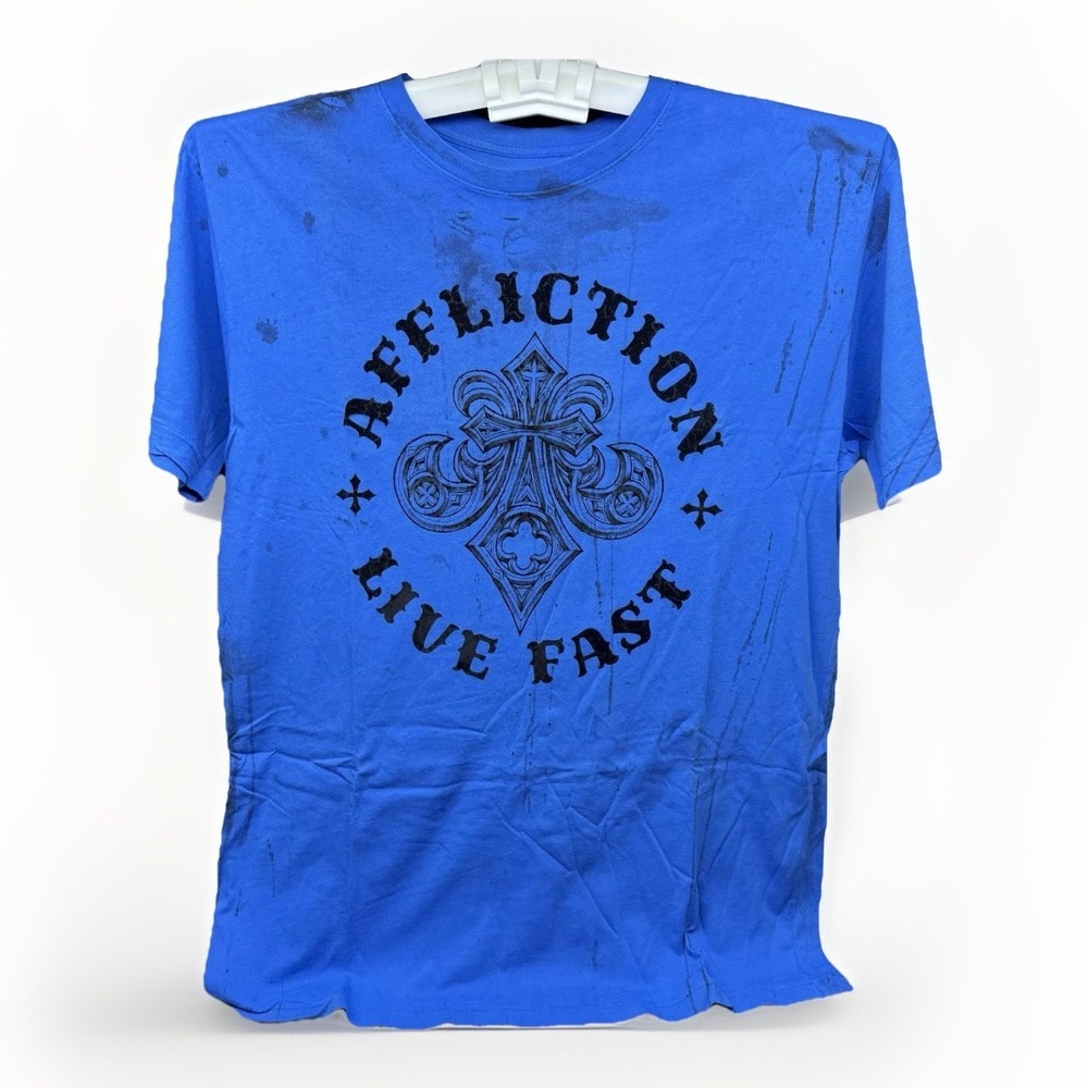 Affliction T Shirt Mens XL Live Fast Made In USA Blue Angel Wings Y2K Graphic
